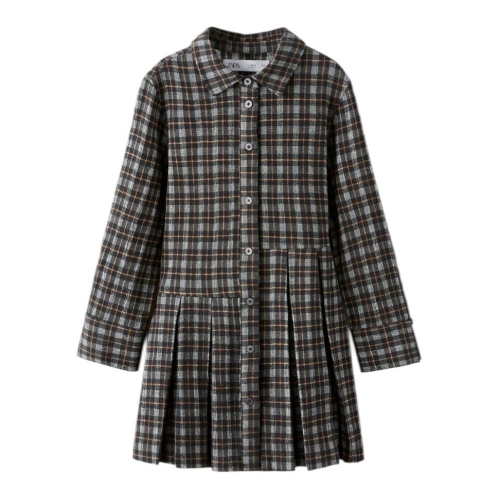 Zara Girls Plaid Shirt Dress Size 8–9 Flannel Button Front Long Sleeve Fall - Picture 2 of 10